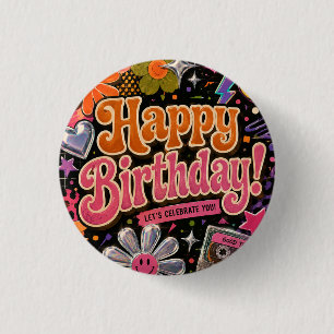 Colourful Retro-Inspired Design with Typography 3 Cm Round Badge