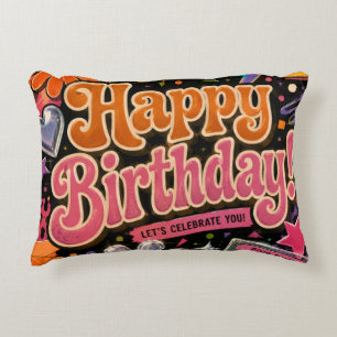 Colourful Retro-Inspired Design with Typography Decorative Cushion