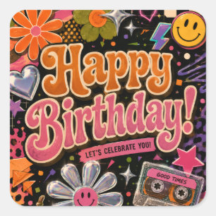 Colourful Retro-Inspired Design with Typography Square Sticker
