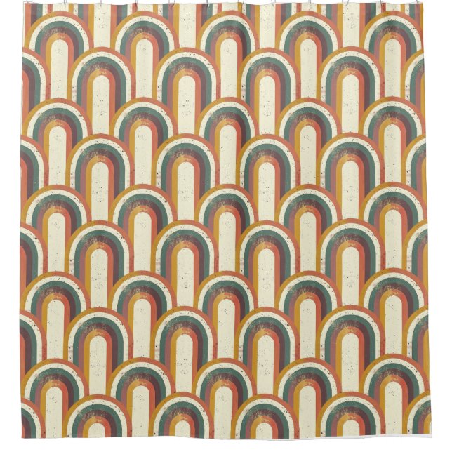 Colourful Retro-Inspired Rainbow Pattern Shower Curtain (Front)