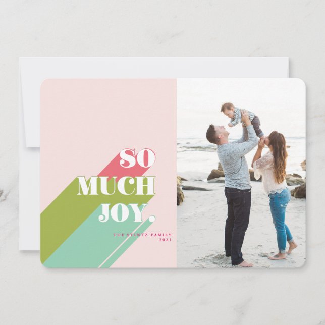 Colourful & Retro Joy Photo Christmas Card (Front)