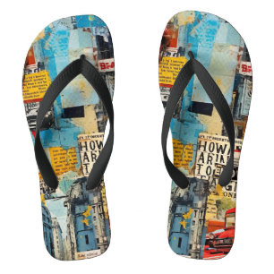 Colourful retro junk travel grunge style collage thongs
