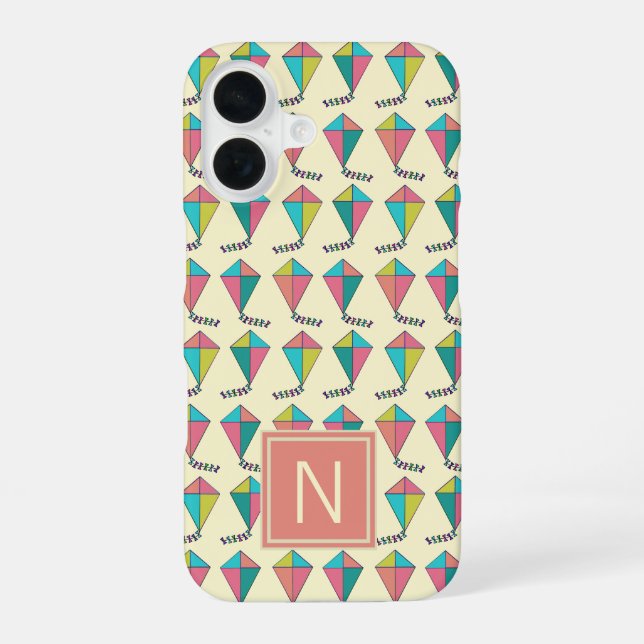 Colourful Retro Kite Pattern iPhone 16 Case (Back)