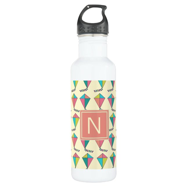 Colourful Retro Kite Pattern Monogram 710 Ml Water Bottle (Front)