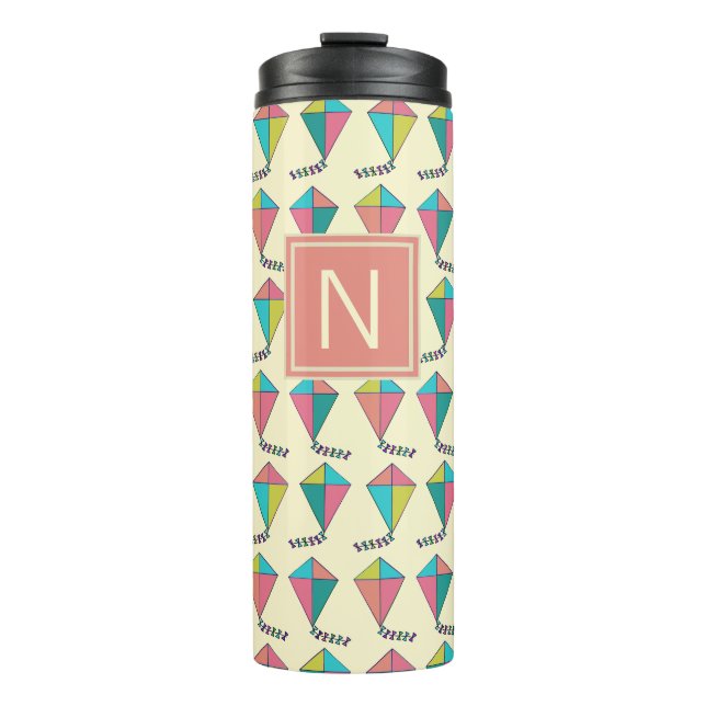Colourful Retro Kite Pattern Monogram Thermal Tumbler (Front)