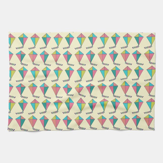 Colourful Retro Kite Pattern Tea Towel (Horizontal)