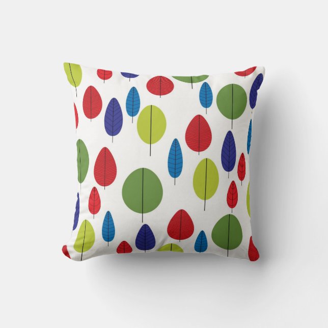 Colourful Retro Leaves Cushion (Front)