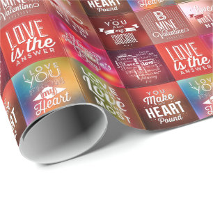 Colourful Retro Love Quotes Quilt Pattern 2 Wrapping Paper