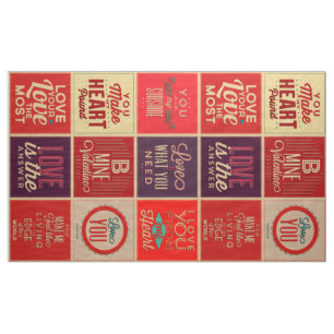 Colourful Retro Love Quotes Quilt Pattern Fabric