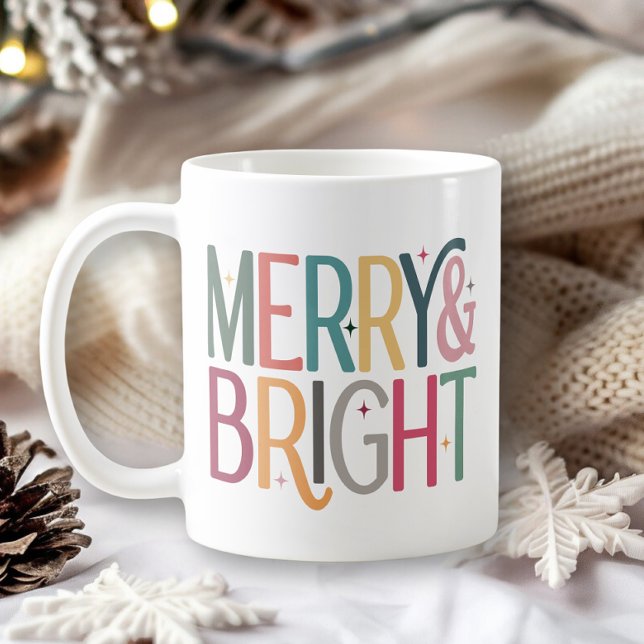 Colourful Retro Merry and Bright Stars Photo Coffee Mug (Creator Uploaded)