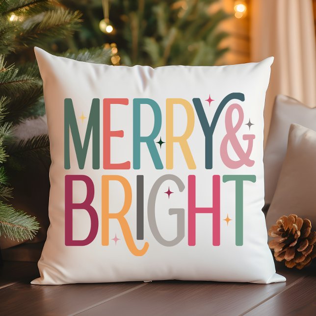 Colourful Retro Merry and Bright Stars Photo Cushion (Creator Uploaded)