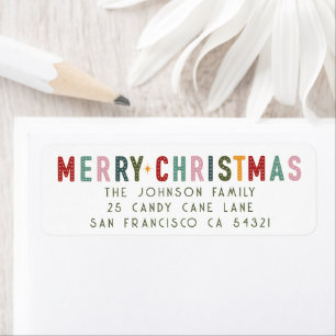 Colourful Retro Merry Christmas Vintage Typography Return Address Label