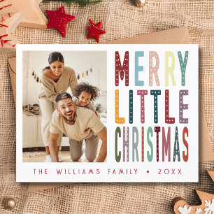 Colourful Retro Merry Little Christmas Photo Postcard