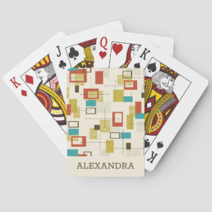 Colourful retro Mid-Century geometric pattern Playing Cards