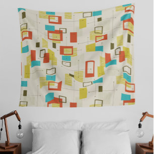 Colourful Retro Mid-Century Geometric Pattern Tapestry