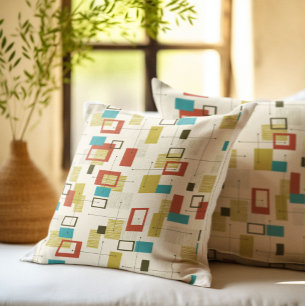 Colourful Retro Mid-Century Geometric Shapes Cushion