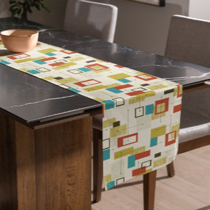 Colourful Retro Mid-Century Geometric Shapes Short Table Runner