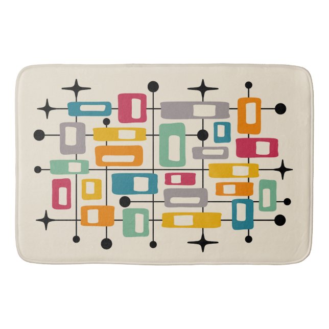 Colourful Retro Mid Century Modern Atomic Abstract Bath Mat (Front)