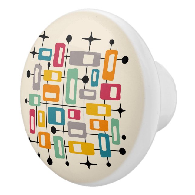 Colourful Retro Mid Century Modern Atomic Abstract Ceramic Knob (Right)