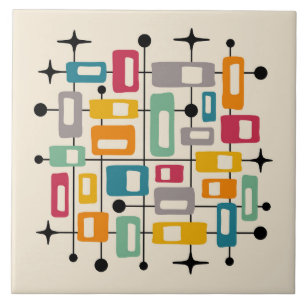 Colourful Retro Mid Century Modern Atomic Abstract Ceramic Tile