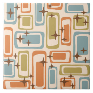 Colourful Retro Mid Century Modern Atomic Abstract Ceramic Tile