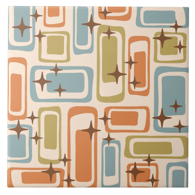 Colourful Retro Mid Century Modern Atomic Abstract Ceramic Tile (Front)