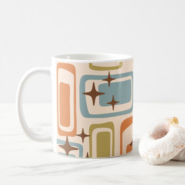 Colourful Retro Mid Century Modern Atomic Abstract Coffee Mug (With Donut)