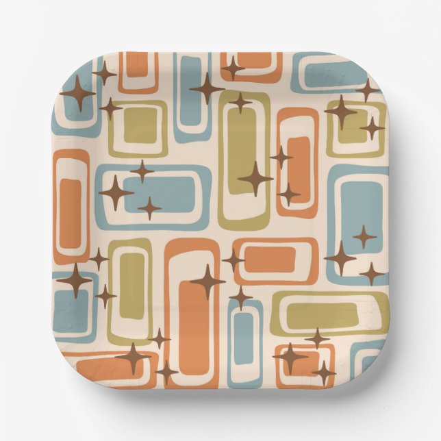 Colourful Retro Mid Century Modern Atomic Abstract Paper Plate (Front)