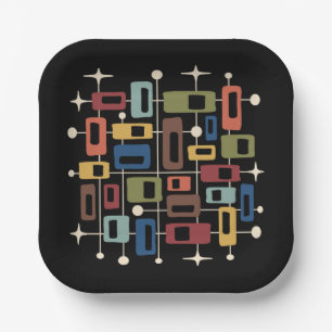 Colourful Retro Mid Century Modern Atomic Abstract Paper Plate
