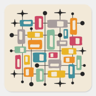 Colourful Retro Mid Century Modern Atomic Abstract Square Sticker