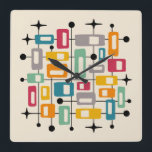 Colourful Retro Mid Century Modern Atomic Abstract Square Wall Clock<br><div class="desc">Mid-century modern (MCM) is a movement in interior design, product design, graphic design, architecture and urban development that was present in all the world, but more popular in the United States, Brazil and Europe from roughly 1945 to 1970 during the United States's post-World War II period. MCM-style decor and architecture...</div>