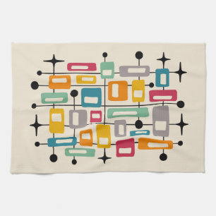 Colourful Retro Mid Century Modern Atomic Abstract Tea Towel