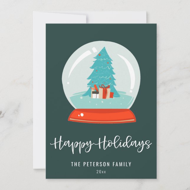 Colourful Retro Mid-century Modern Snow Globe Holiday Card (Front)