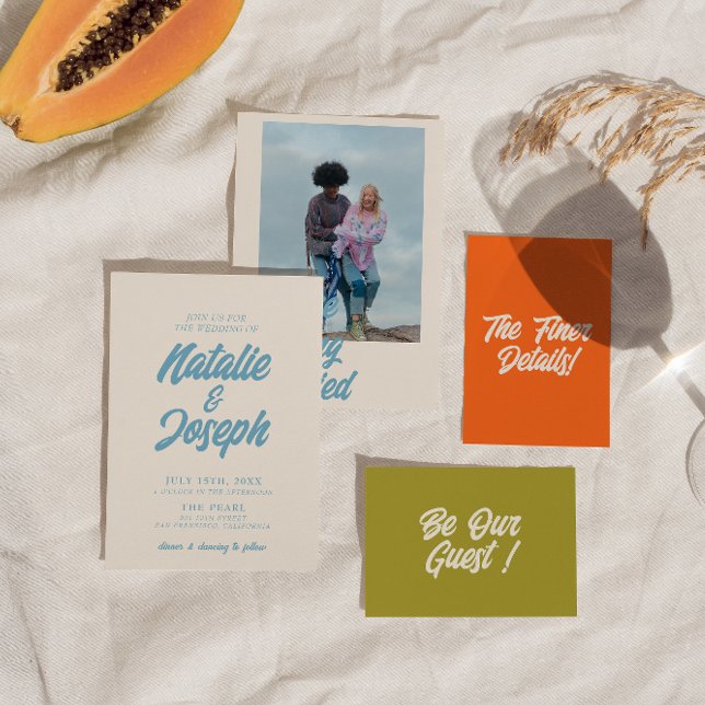 Colourful Retro Minimal Bright Bold Modern Wedding Invitation (Creator Uploaded)