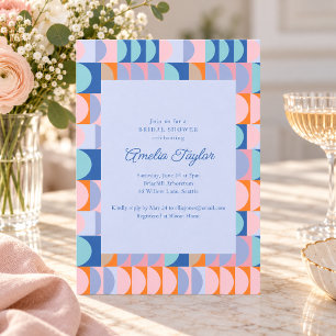 Colourful Retro Mod Geometric Bridal Shower Party Invitation