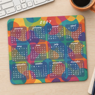 Colourful Retro Modern Abstract 2027 Calendar Mouse Pad