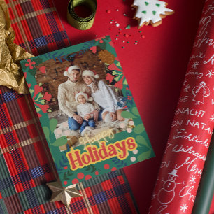 Colourful retro modern Christmas botanical card