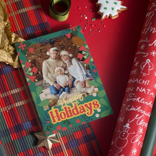 Colourful retro modern Christmas botanical card (Creator Uploaded)