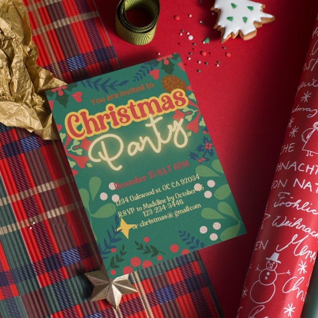 Colourful retro modern Christmas party invitation (Creator Uploaded)