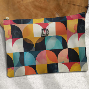 Colourful Retro Monogram Art, Geometric Pattern Accessory Pouch
