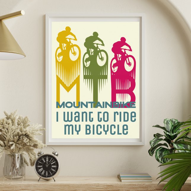 Colourful retro Mountainbike MTB Mountainbiker  Poster (Creator Uploaded)