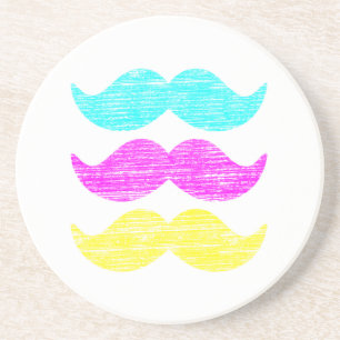 Colourful Retro Moustache Pattern Design Coaster