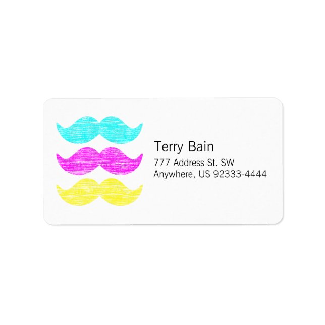Colourful Retro Moustache Pattern Design Label (Front)