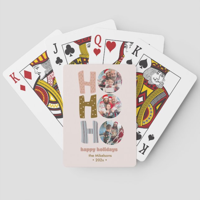 Colourful Retro Multi Photo Christmas Playing Cards (Back)