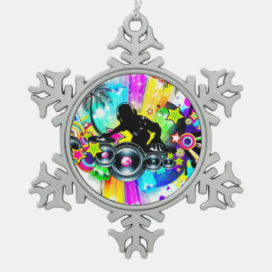 Colourful Retro Music DJ Design Snowflake Pewter Christmas Ornament