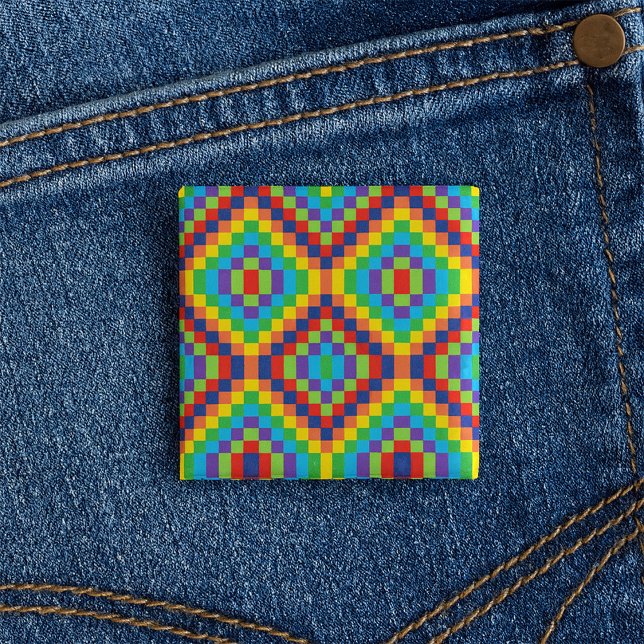 Colourful Retro Optical Illusion Geometric Rainbow 15 Cm Square Badge (Creator Uploaded)