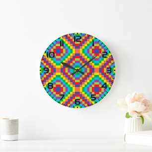 Colourful Retro Optical Illusion Geometric Rainbow Large Clock