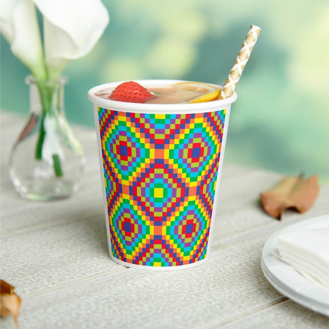 Colourful Retro Optical Illusion Geometric Rainbow Paper Cups (Creator Uploaded)