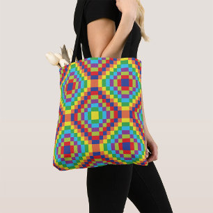 Colourful Retro Optical Illusion Geometric Rainbow Tote Bag