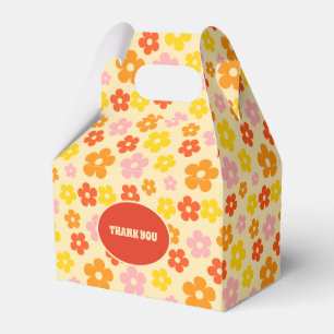 Colourful Retro Orange Boho Flower 50th Birthday Favour Box